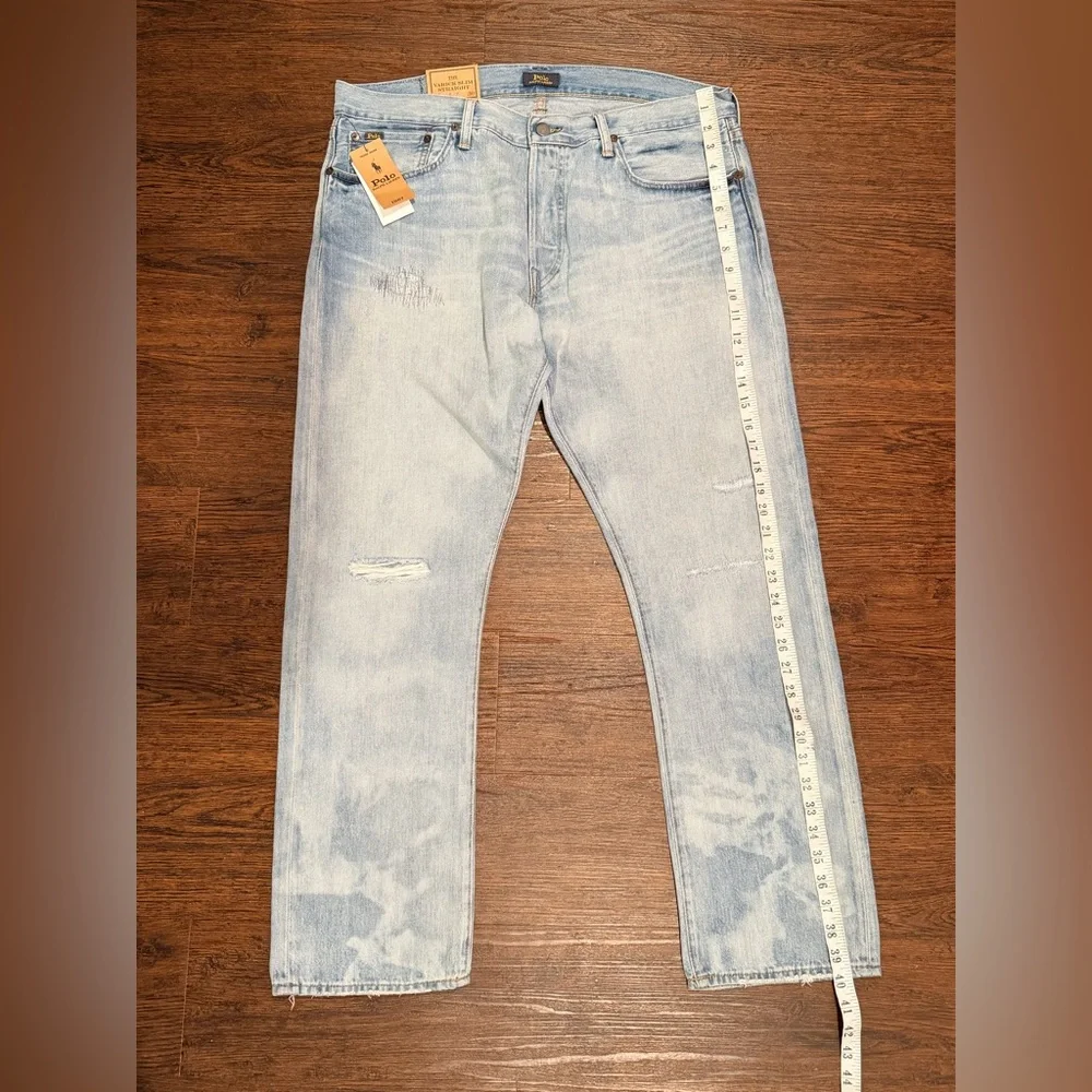 Polo Ralph Lauren The Varick Slim Straight Distressed Sun Faded Jeans Size 35x30